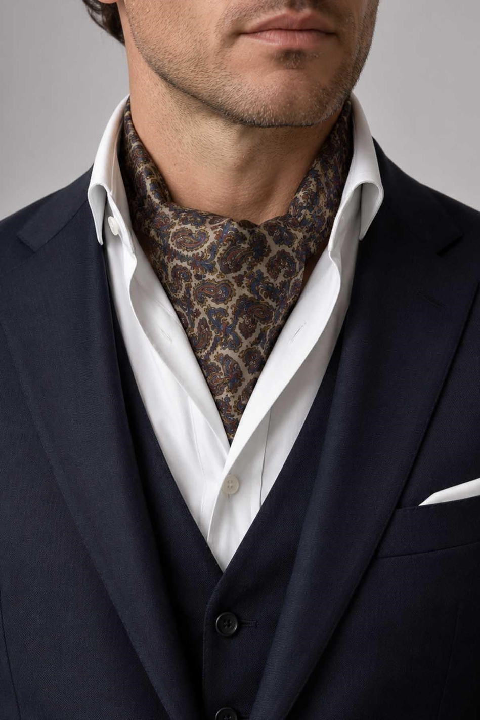 Çok Renkli Şal Desen İtalyan İpek Ascot Kravat SAC142