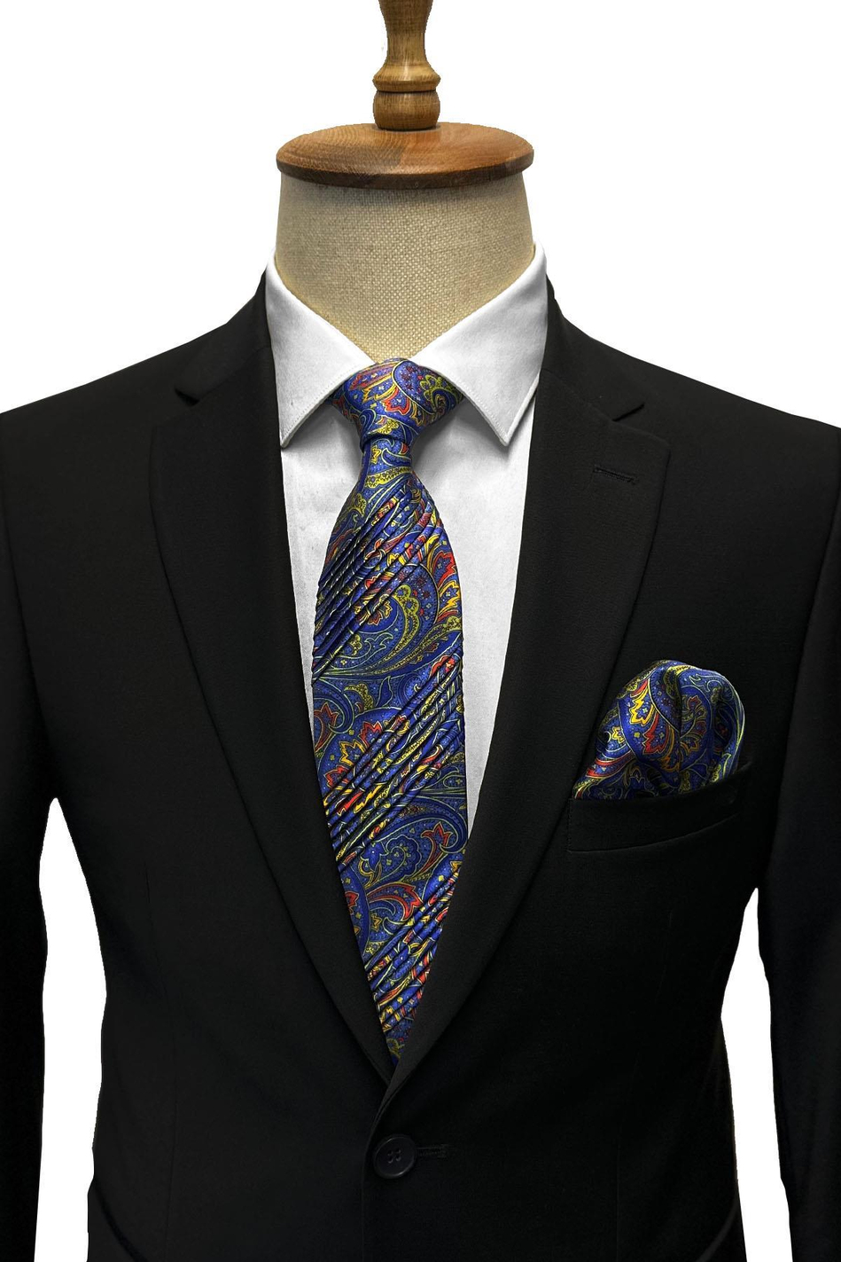Çok Renkli Şal Desen İtalyan Piliseli İpek Kravat EST161