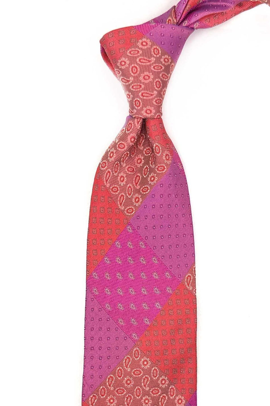 Collinas Style Fuşya Patchwork İtalyan İpek Kravat İK2040
