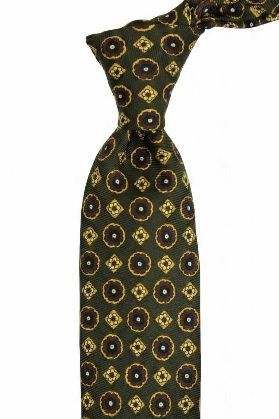 Colmegna Style Haki Motif Desen İtalyan İpek Kravat İK2235