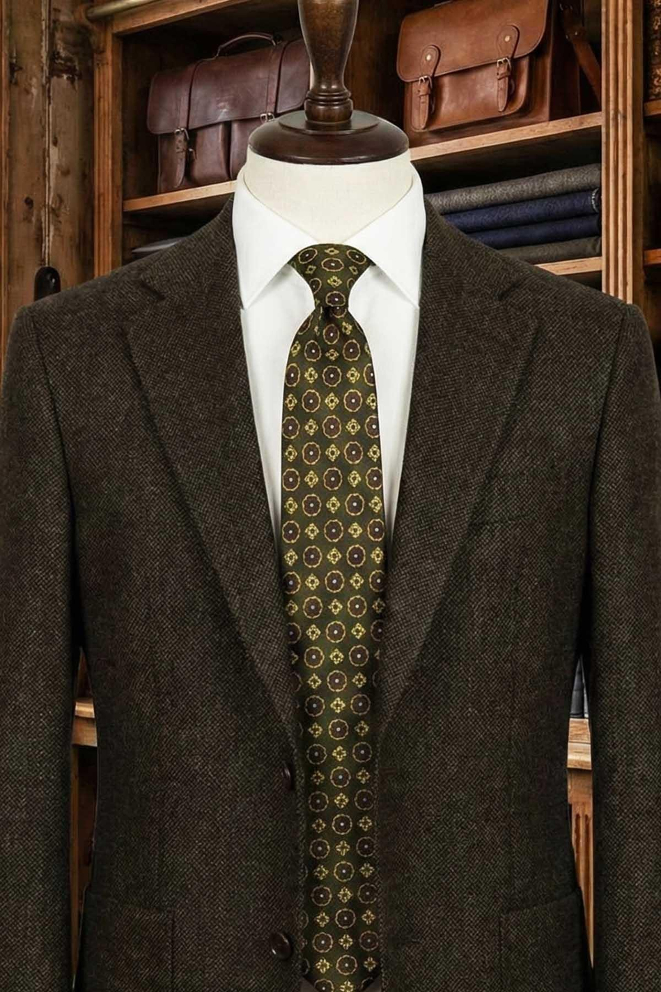 Colmegna Style Haki Motif Desen İtalyan İpek Kravat İK2235