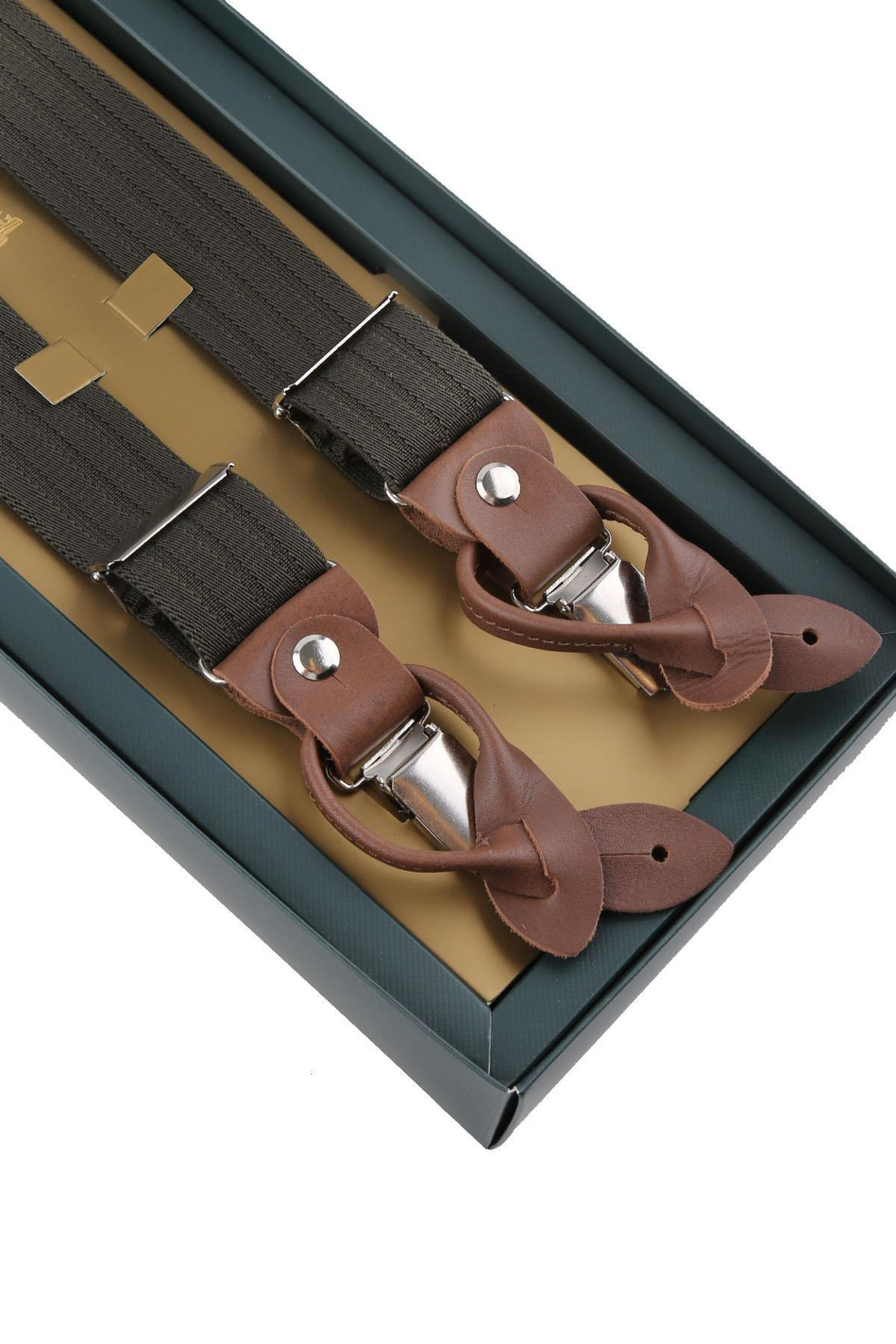 Deri Bağlantılı Düğme Delikli Jakarlı Yeşil Pantolon Askısı PAN109