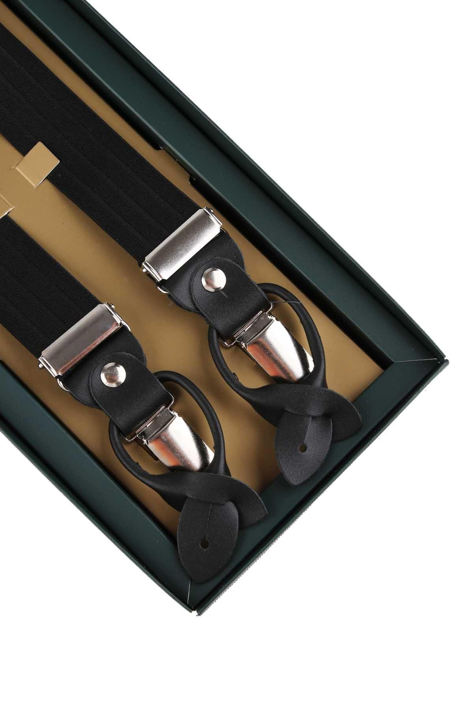 Deri Bağlantılı Düğme Delikli Jakarlı Siyah Pantolon Askısı PAN73