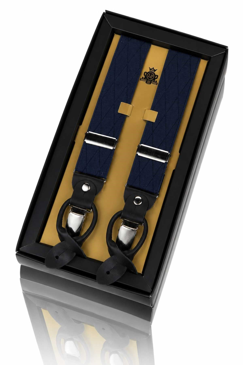 Deri Bağlantılı Düğme Delikli Jakarlı Lacivert Pantolon Askısı PAN63