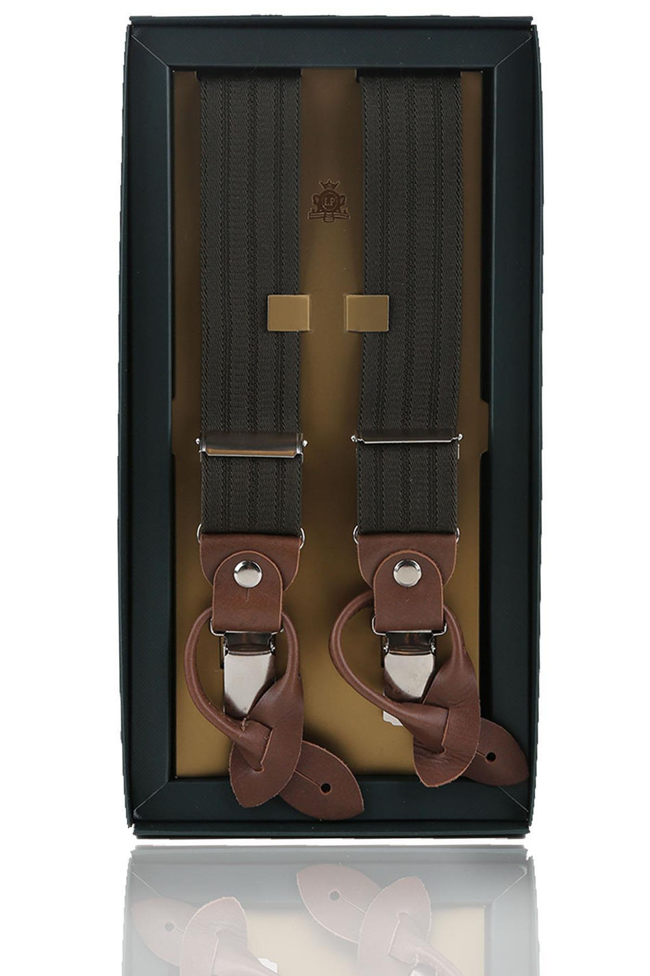 Deri Bağlantılı Düğme Delikli Jakarlı Yeşil Pantolon Askısı PAN109