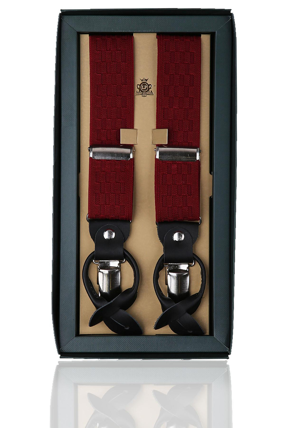 Deri Bağlantılı Düğme Delikli Jakarlı Bordo Pantolon Askısı PAN72