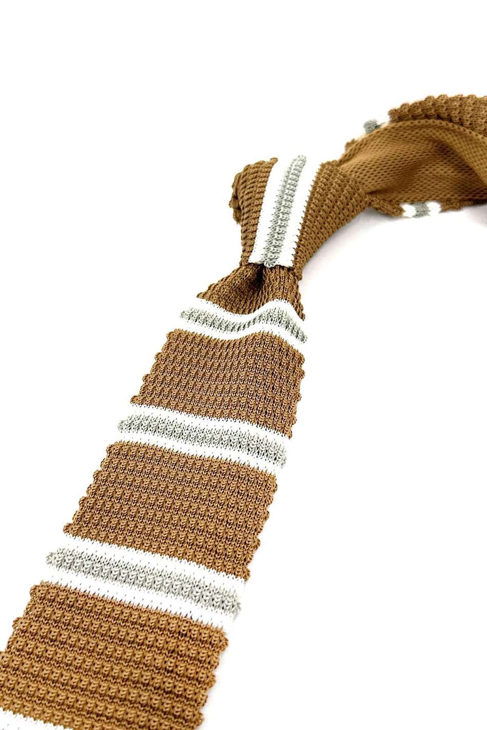 Deve Tüyü - Bej Çizgili Örgü Kravat ÖR8374