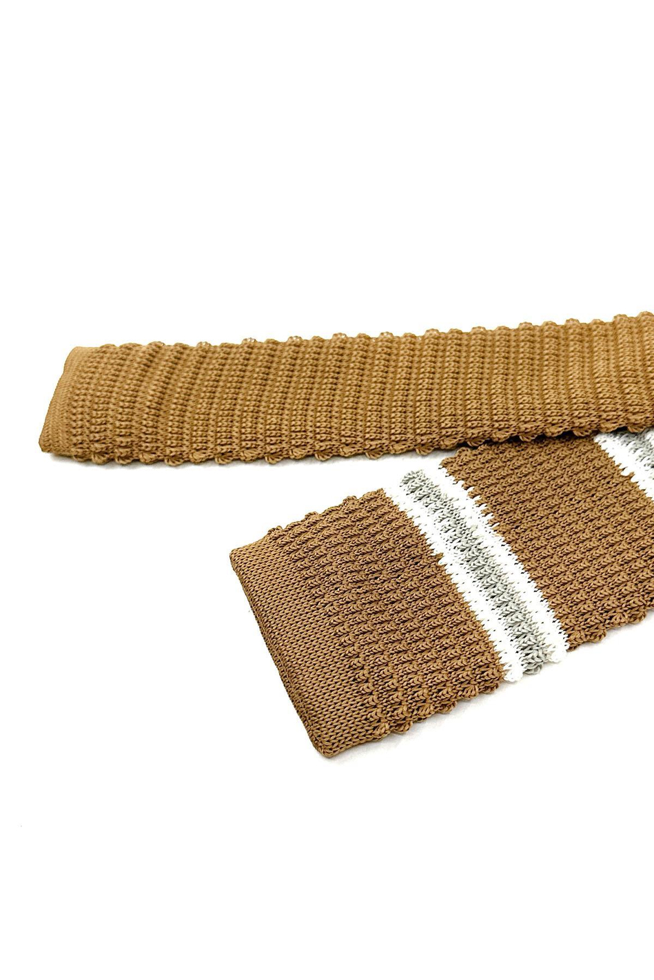 Deve Tüyü - Bej Çizgili Örgü Kravat ÖR8374