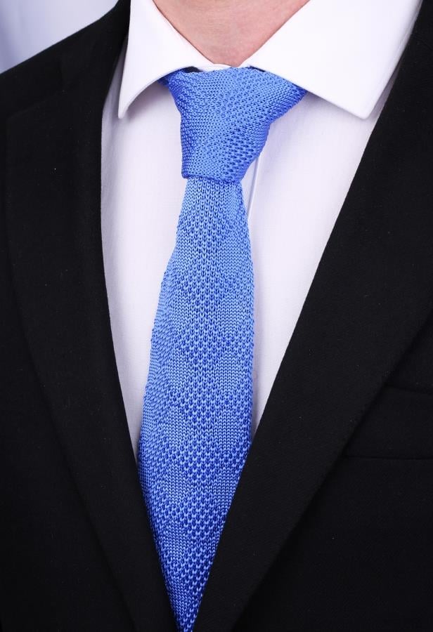Düz Mavi Örgü Kravat 8103