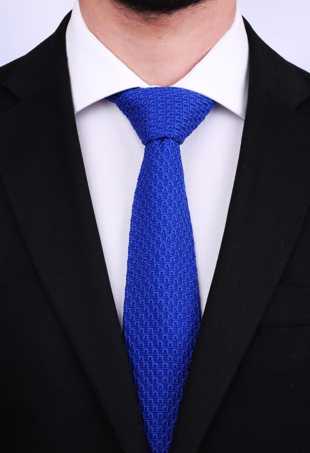 Düz Mavi Örgü Kravat 8106
