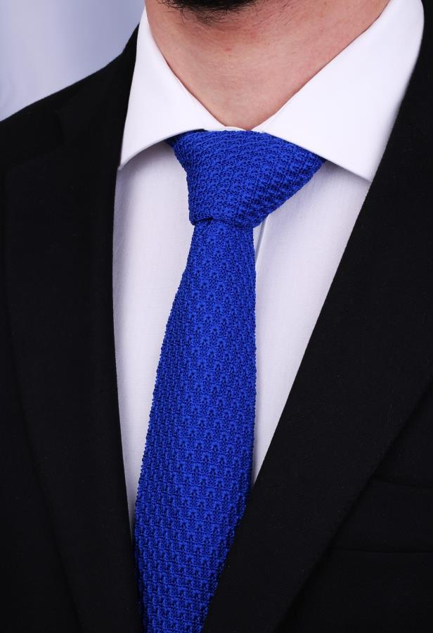 Düz Mavi Örgü Kravat 8106