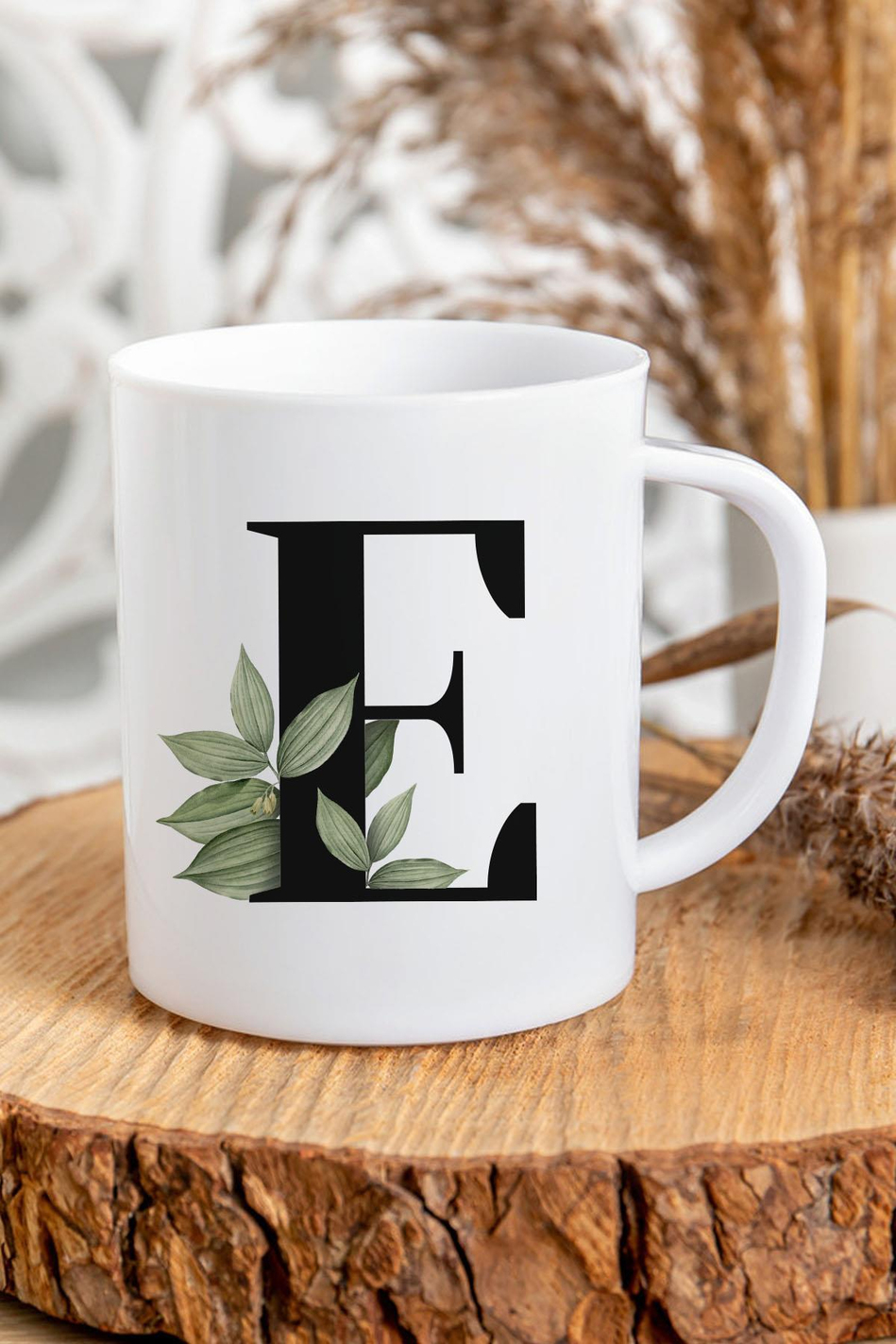 E Harfli Baş Harf Baskılı Kupa Bardak