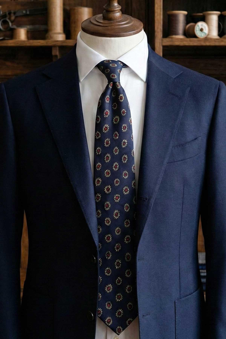 Figini Style Lacivert Motif Desen İtalyan İpek Kravat İK2220