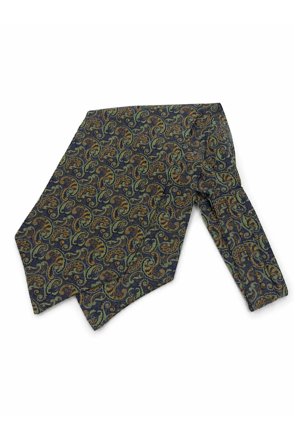 Fıstık Yeşili Lacivert Şal Desen İtalyan İpek Ascot Kravat SAC125