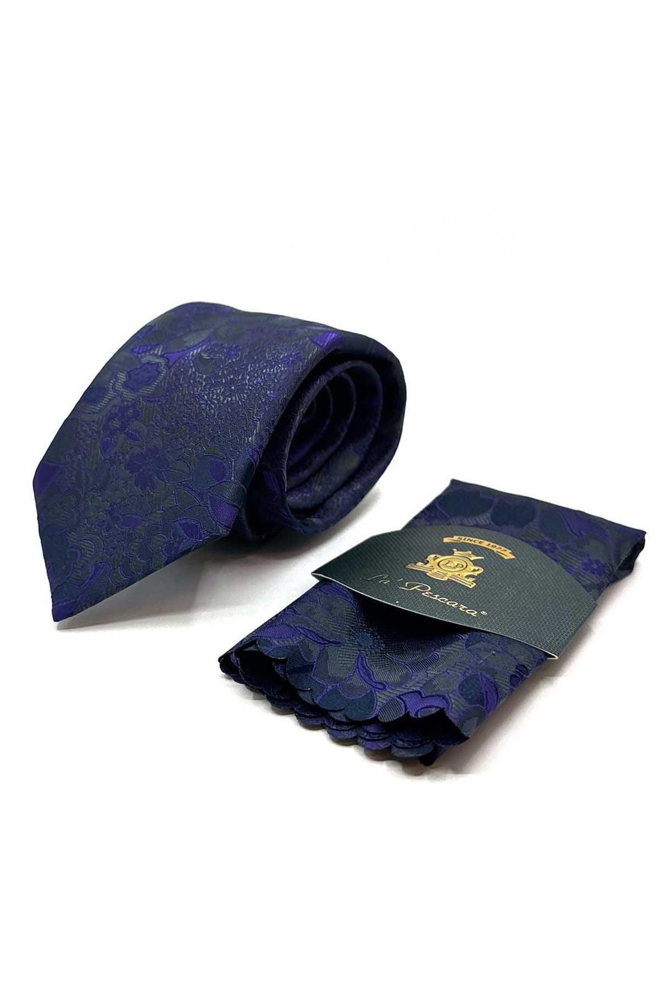 Füme Çiçek Desen Mendilli Klasik Kravat KK12945