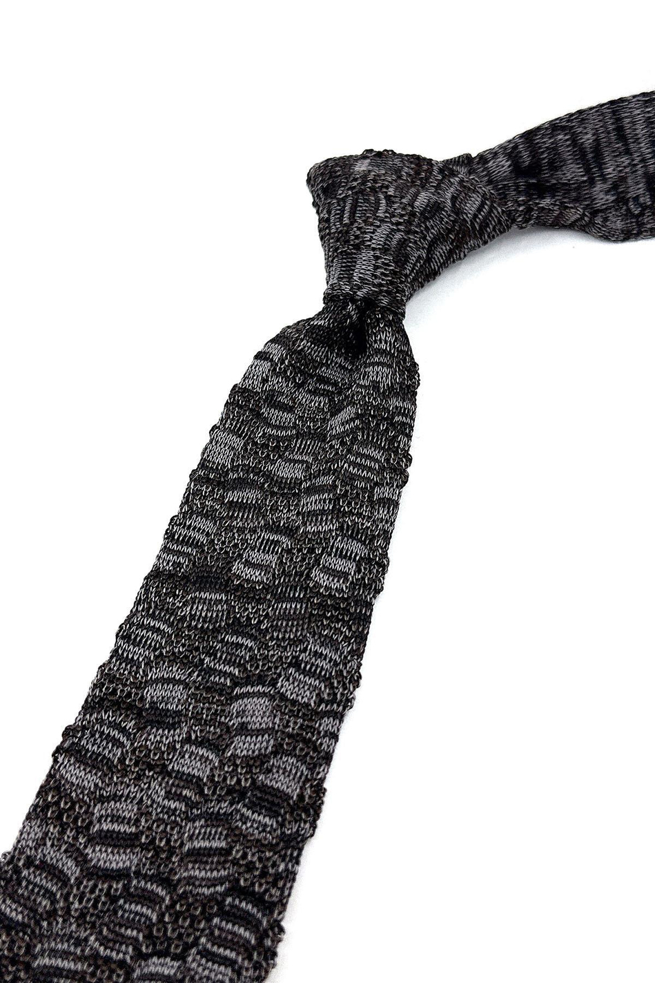 Füme - Gri Motif Desen Örgü Kravat ÖR8362