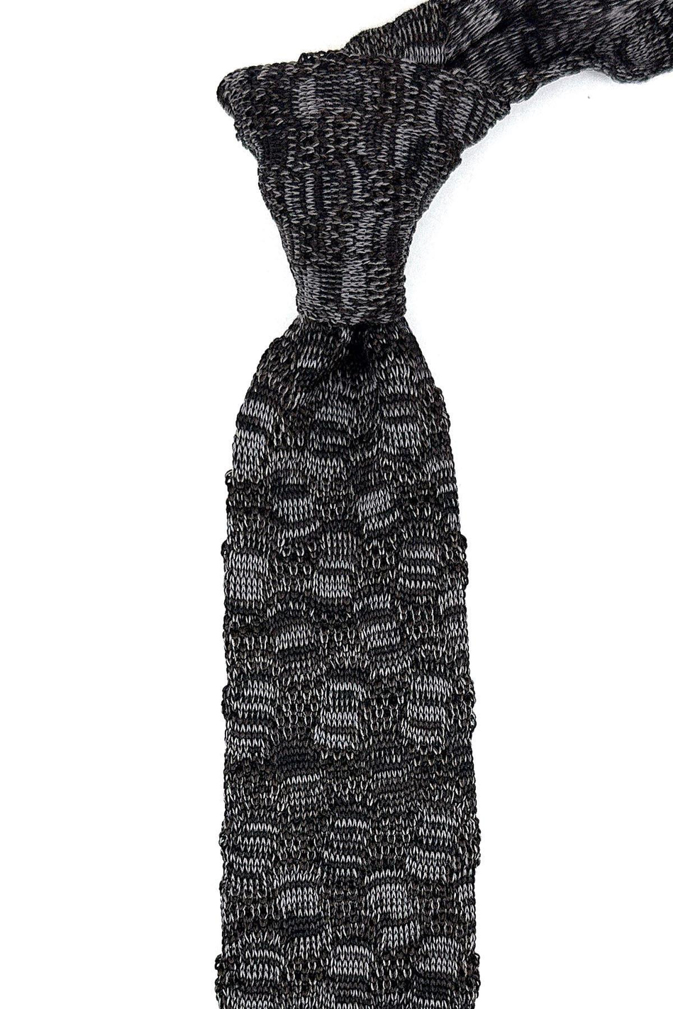 Füme - Gri Motif Desen Örgü Kravat ÖR8362