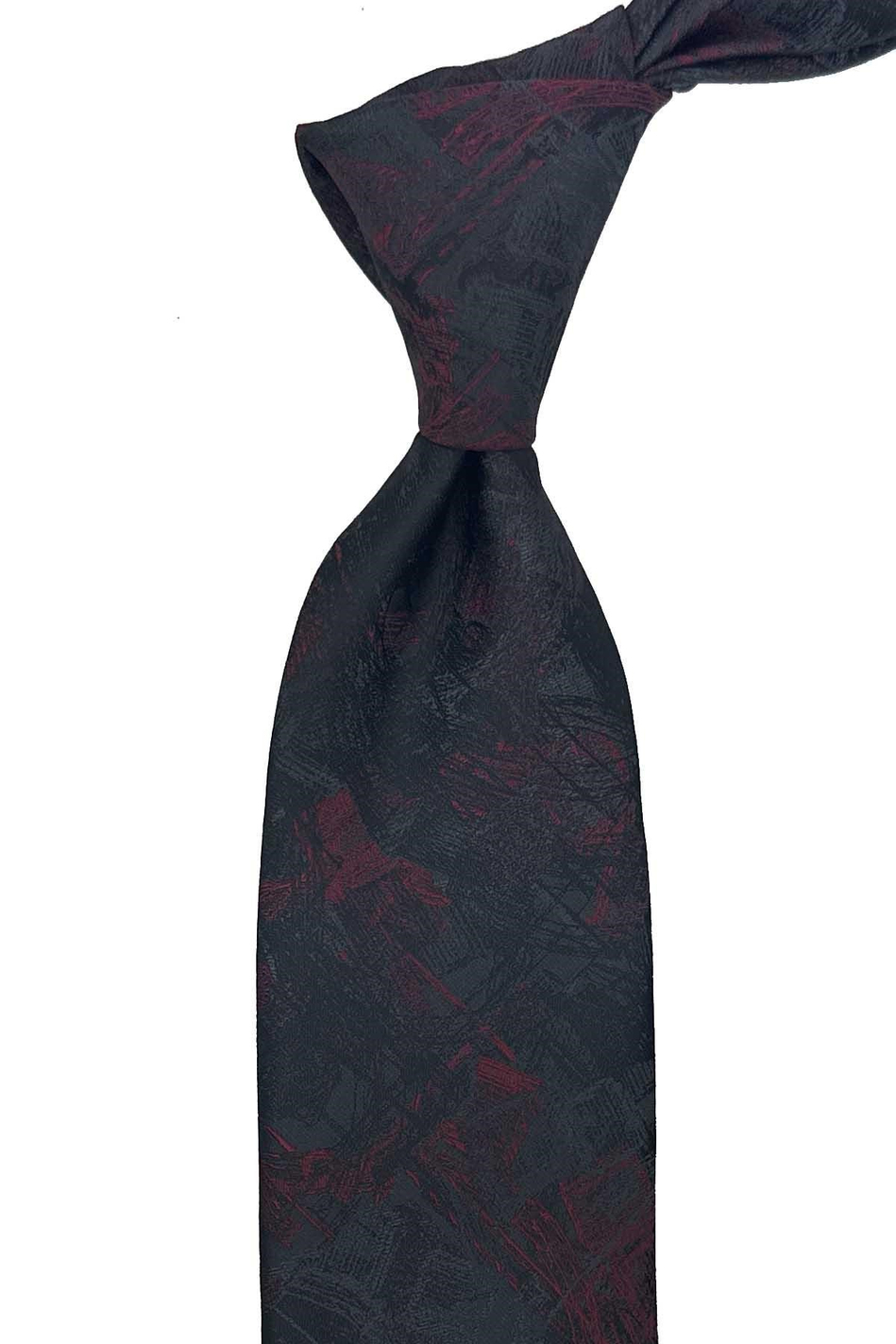 Füme Kırmızı Motif Desen Mendilli Klasik Kravat KK13748