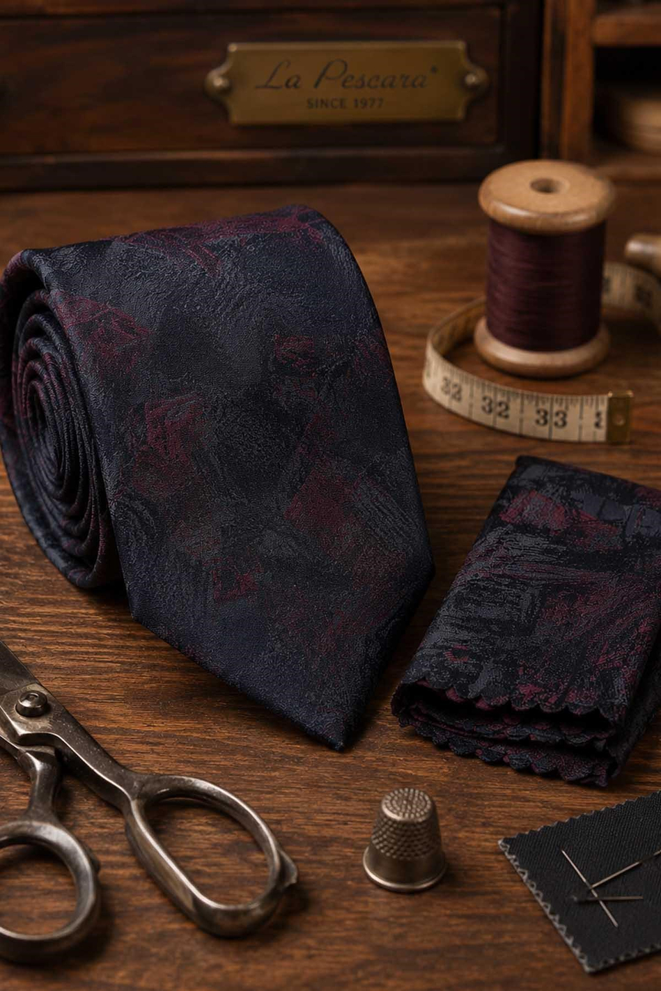 Füme Kırmızı Motif Desen Mendilli Klasik Kravat KK13748
