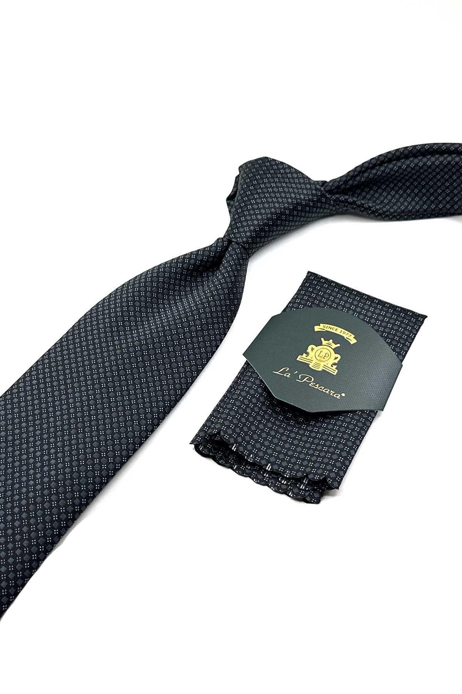 Füme Küçük Desen Mendilli Klasik Kravat KK12642