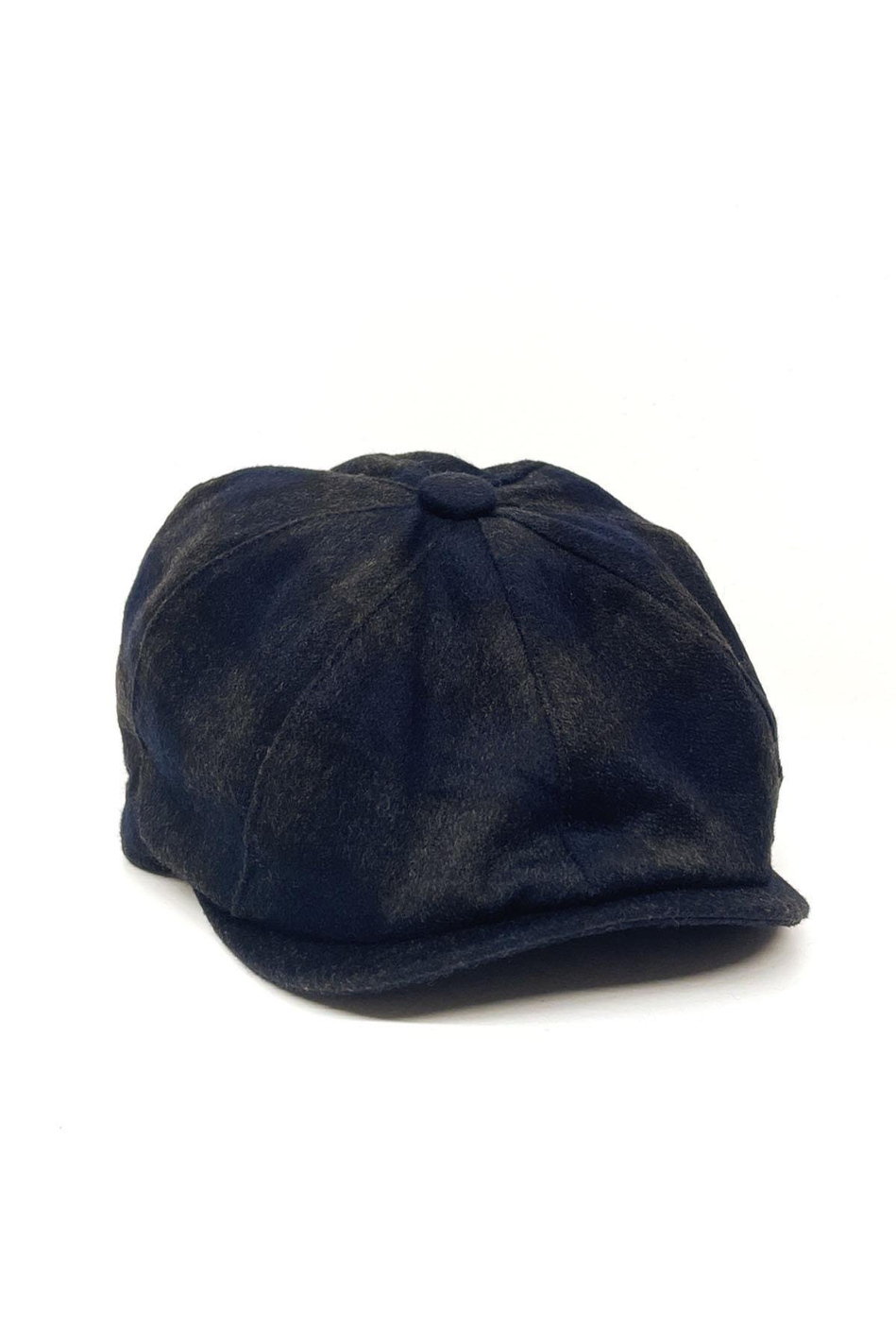 Füme - Lacivert Kareli Yün Erkek Kasket Şapka KST67
