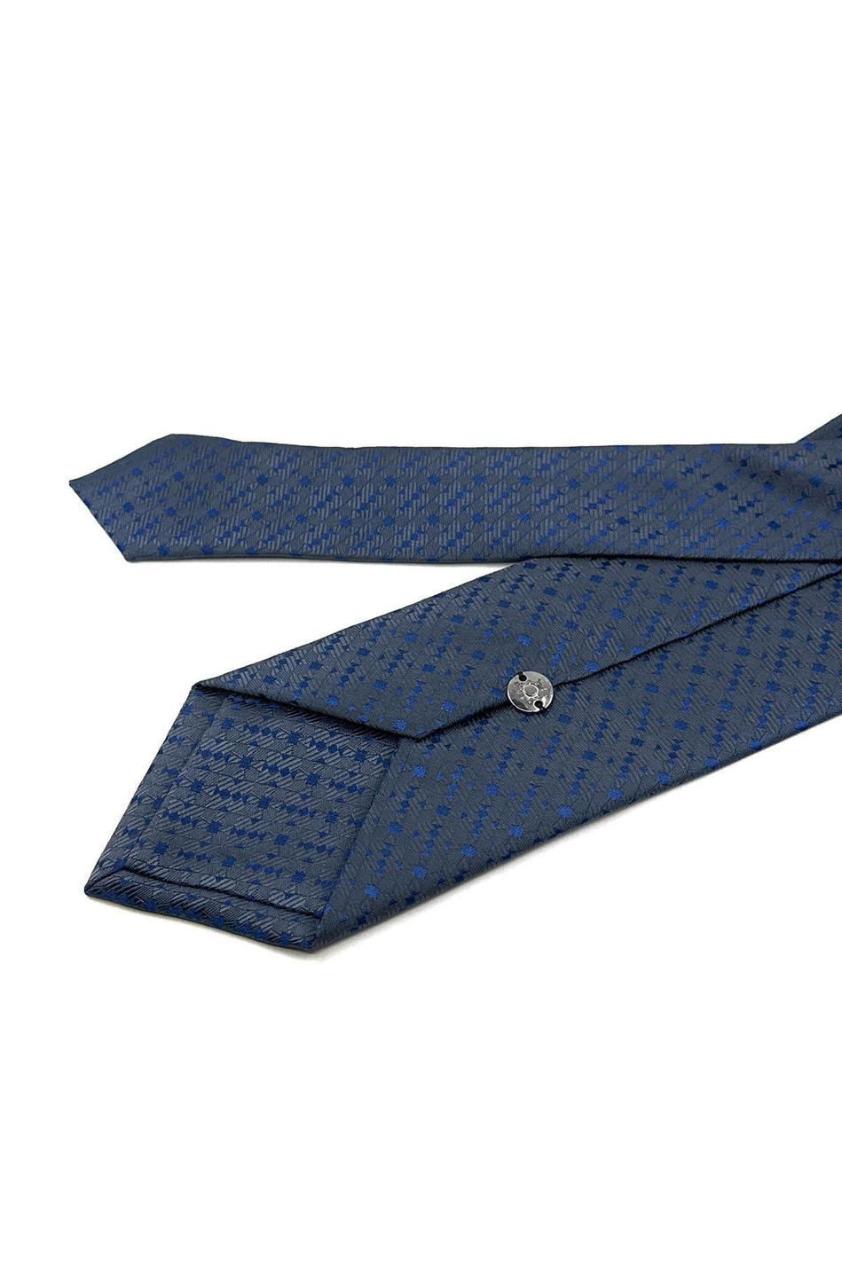 Füme - Mavi Motif Desen Mendilli Klasik Kravat KK12016