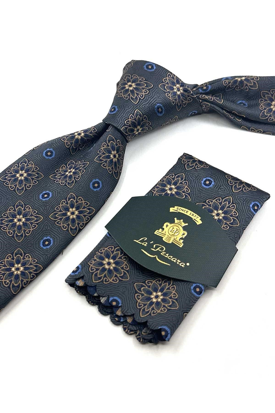 Füme Motif Desen Mendilli Klasik Kravat KK13738