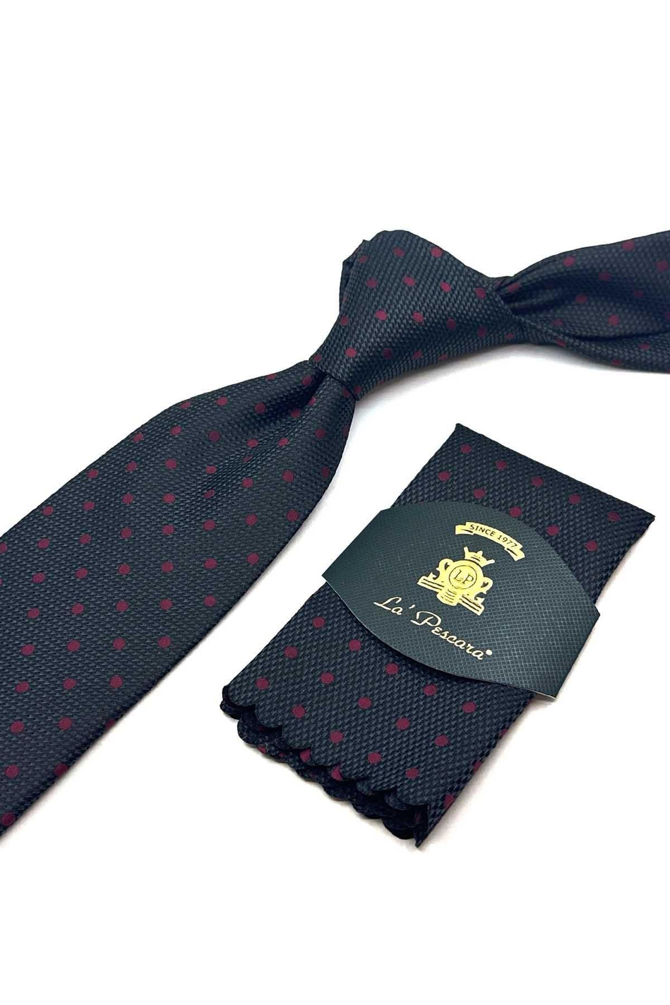 Füme Puantiye Desen Mendilli Klasik Kravat KK13001