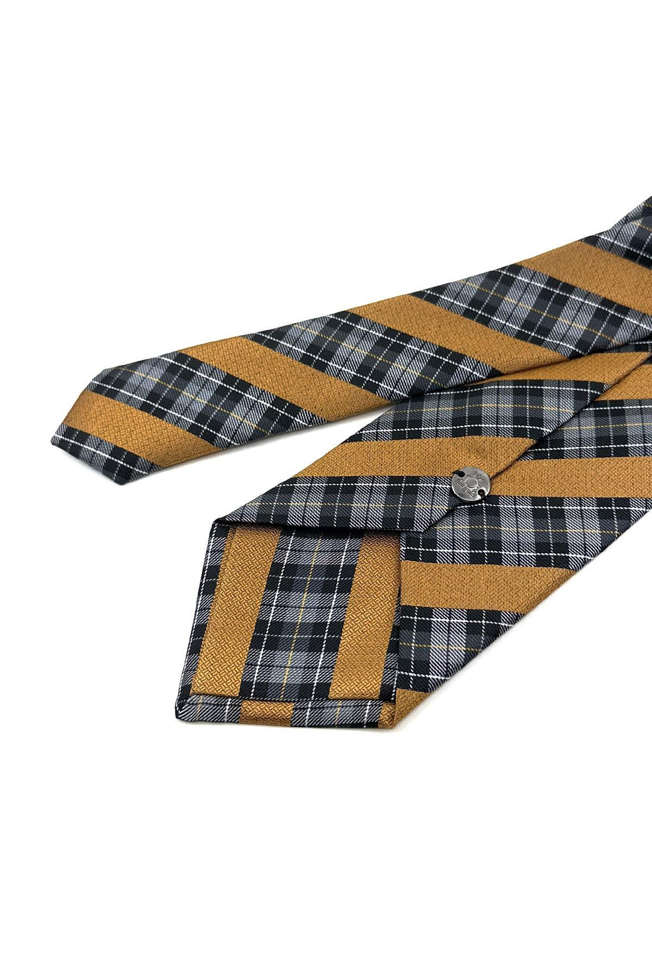 Füme - Sarı Ekose Desen Mendilli Klasik Kravat KK11987