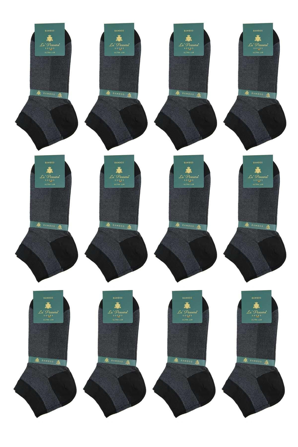 Füme - Siyah Ultra Lüks 12'li Bambu Yarım Erkek Çorap CRP388