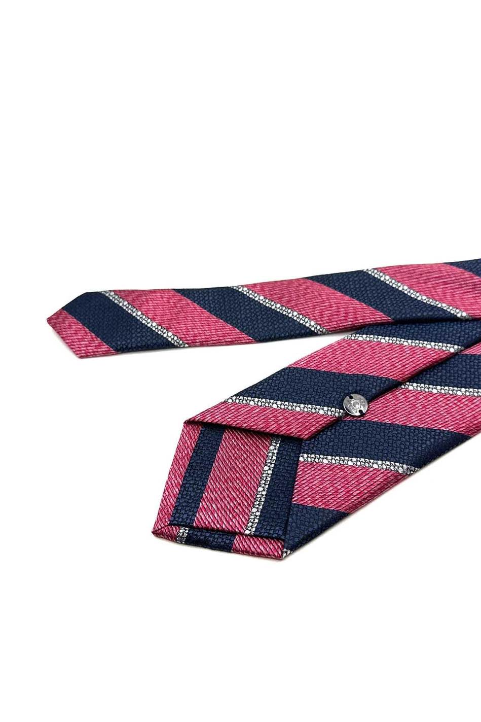 Fuşya - Lacivert Çizgi Desen Mendilli Klasik Kravat KK13104