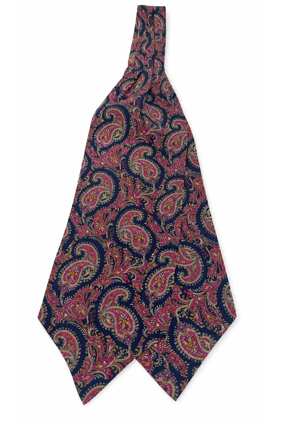 Fuşya Lacivert Şal Desen İtalyan İpek Ascot Kravat SAC71