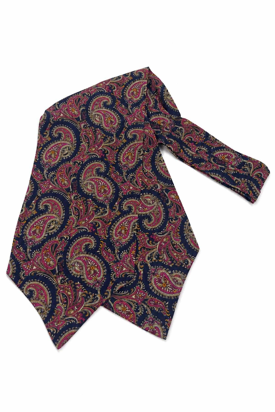 Fuşya Lacivert Şal Desen İtalyan İpek Ascot Kravat SAC71