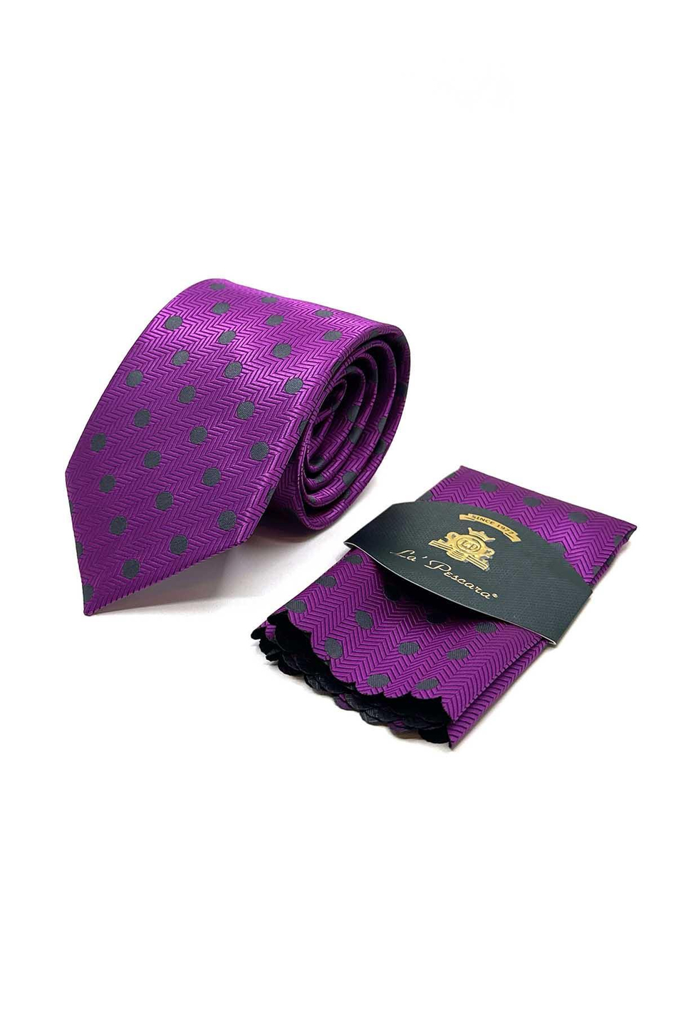 Fuşya Puantiye Desen Mendilli Klasik Kravat KK13099