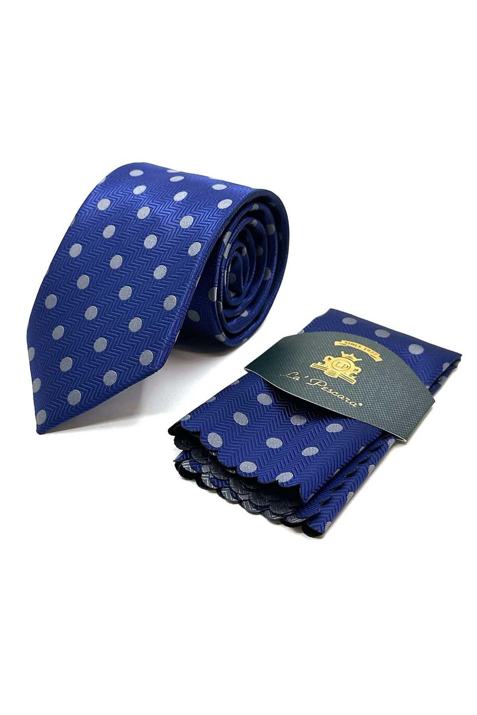 Gece Mavisi Puantiye Desen Mendilli Klasik Kravat KK13097