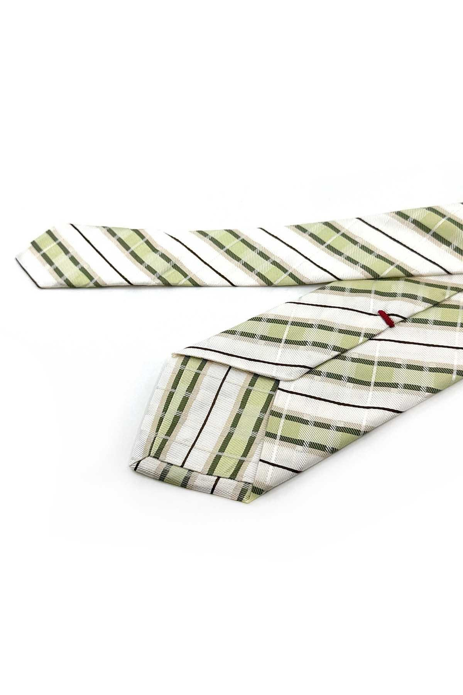 Glenarden Style Beyaz - Yeşil Ekose Desen İtalyan İpek Kravat İK1521