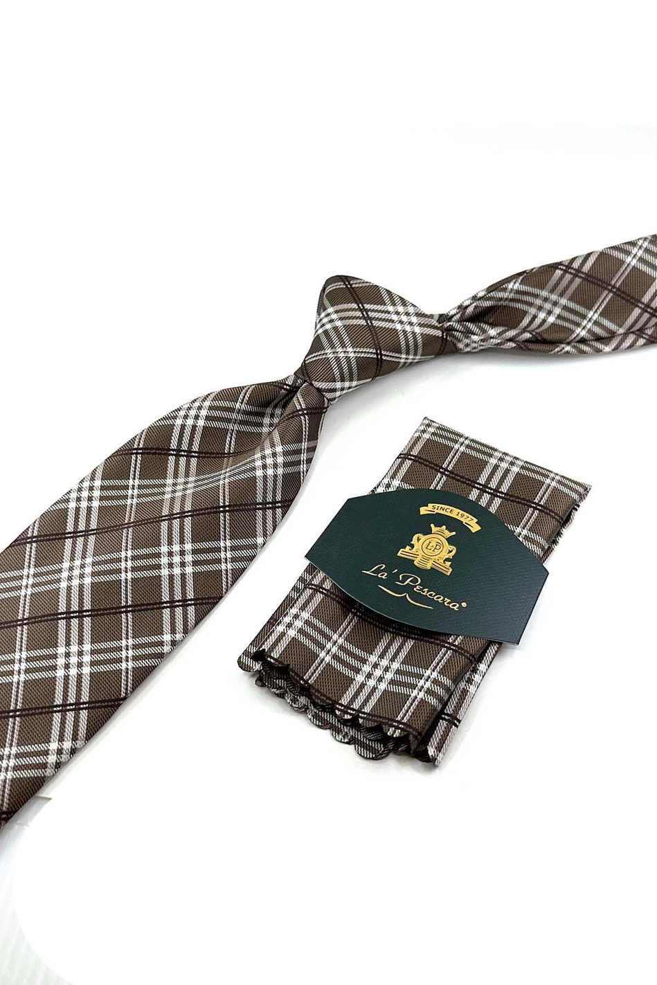 Gold Ekose Desen Mendilli Klasik Kravat KK13197