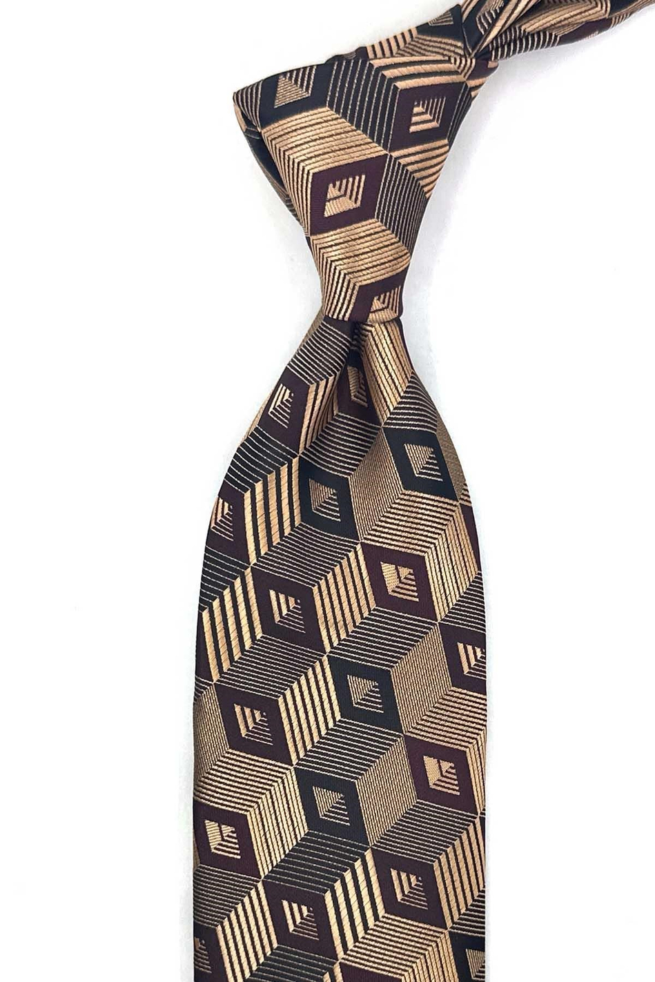 Gold Kahve Motif Desen Mendilli Klasik Kravat KK13785