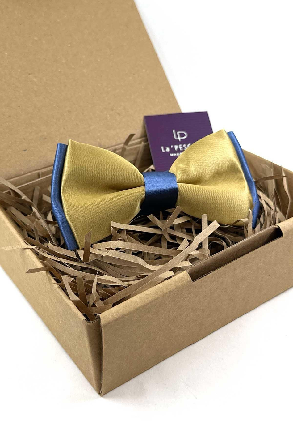 Gold - Mavi Saten Düz Papyon P1995