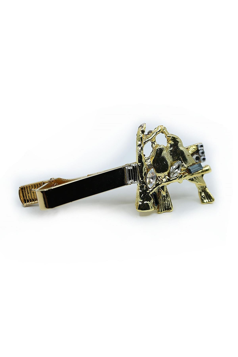 Gold Renk Çift Kuş Motif Taşlı Kravat İğnesi KIY726