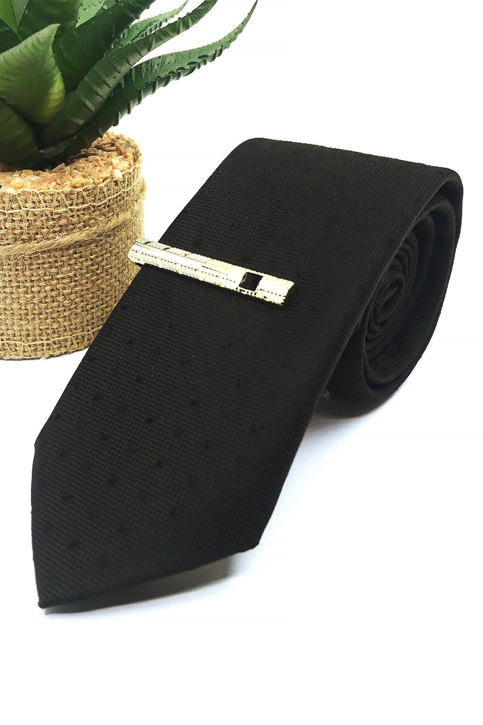 Gold Renk Siyah Taşlı Yarı Mat Kravat İğnesi KIY500