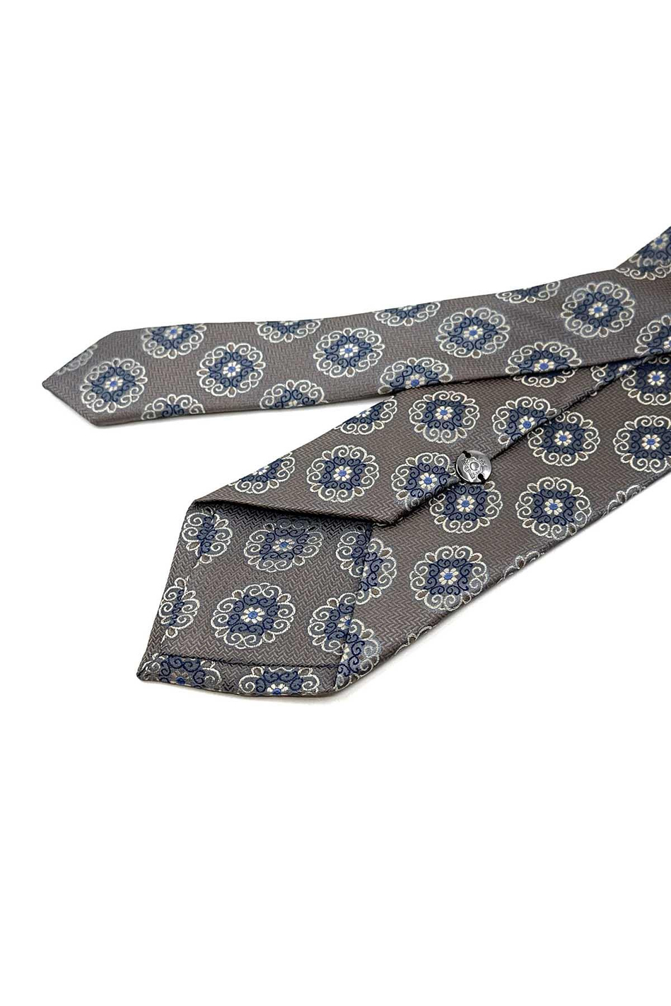 Gri - Bej Motif Desen Mendilli Klasik Kravat KK12248