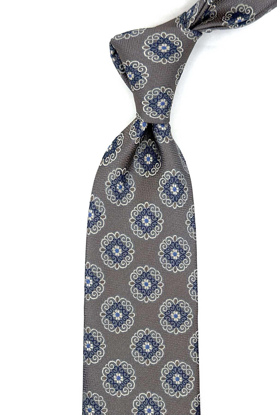 Gri - Bej Motif Desen Mendilli Klasik Kravat KK12248