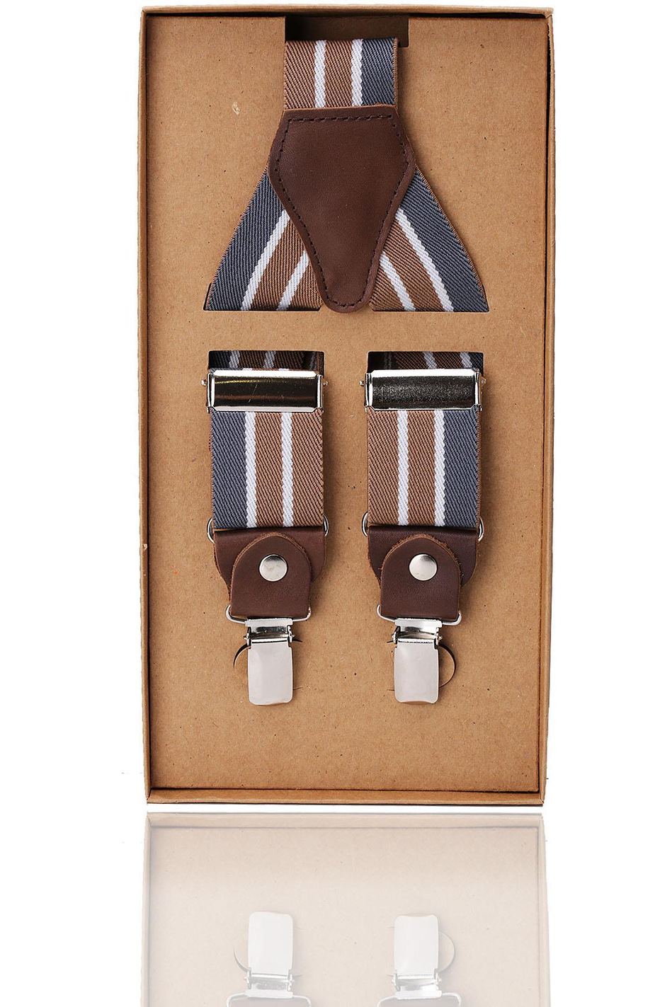 Gri - Bej Renk Deri Bağlantılı Erkek Pantolon Askısı PAN37