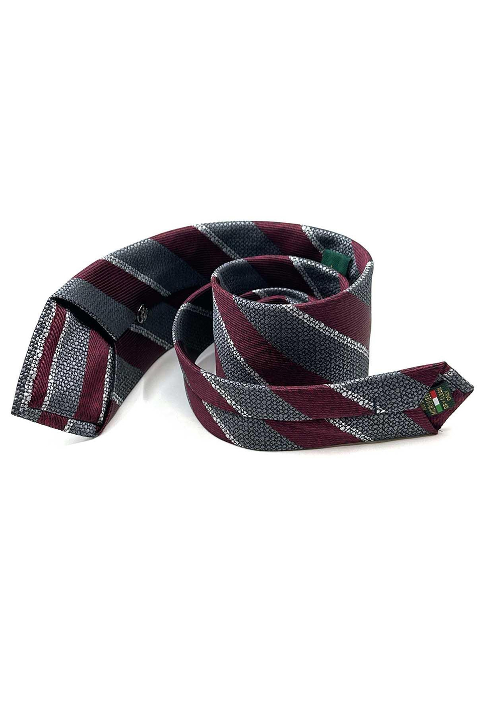 Gri - Bordo Çizgi Desen Mendilli Klasik Kravat KK13108