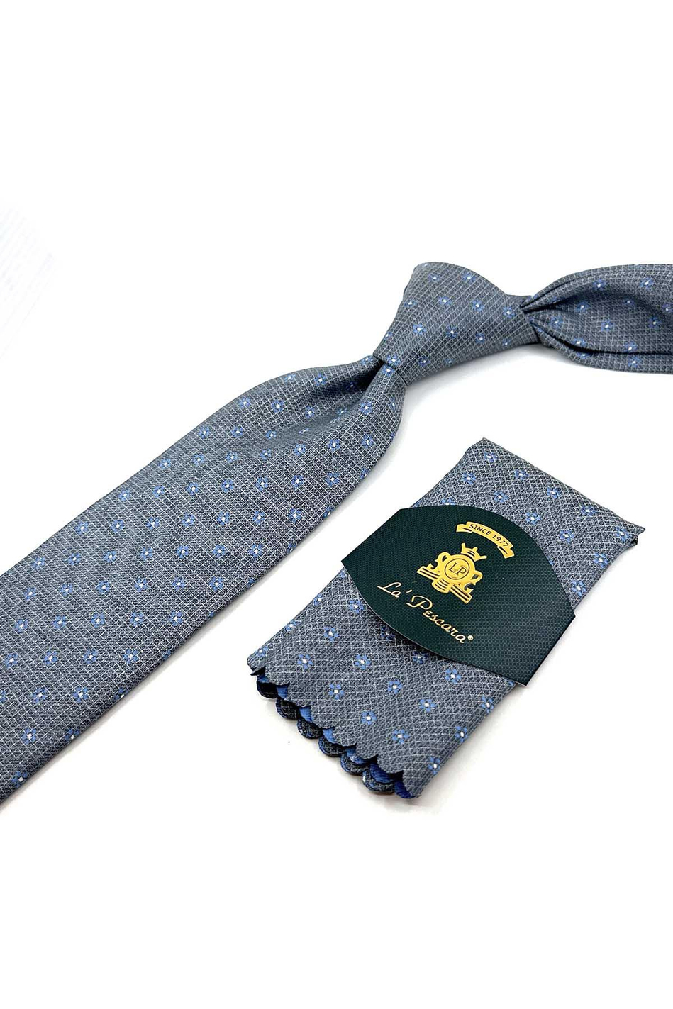 Gri Çiçek Desen Mendilli Klasik Kravat KK12259