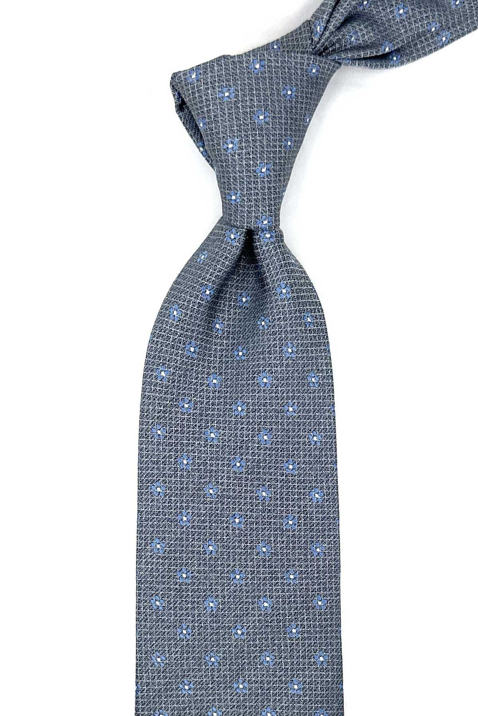 Gri Çiçek Desen Mendilli Klasik Kravat KK12259