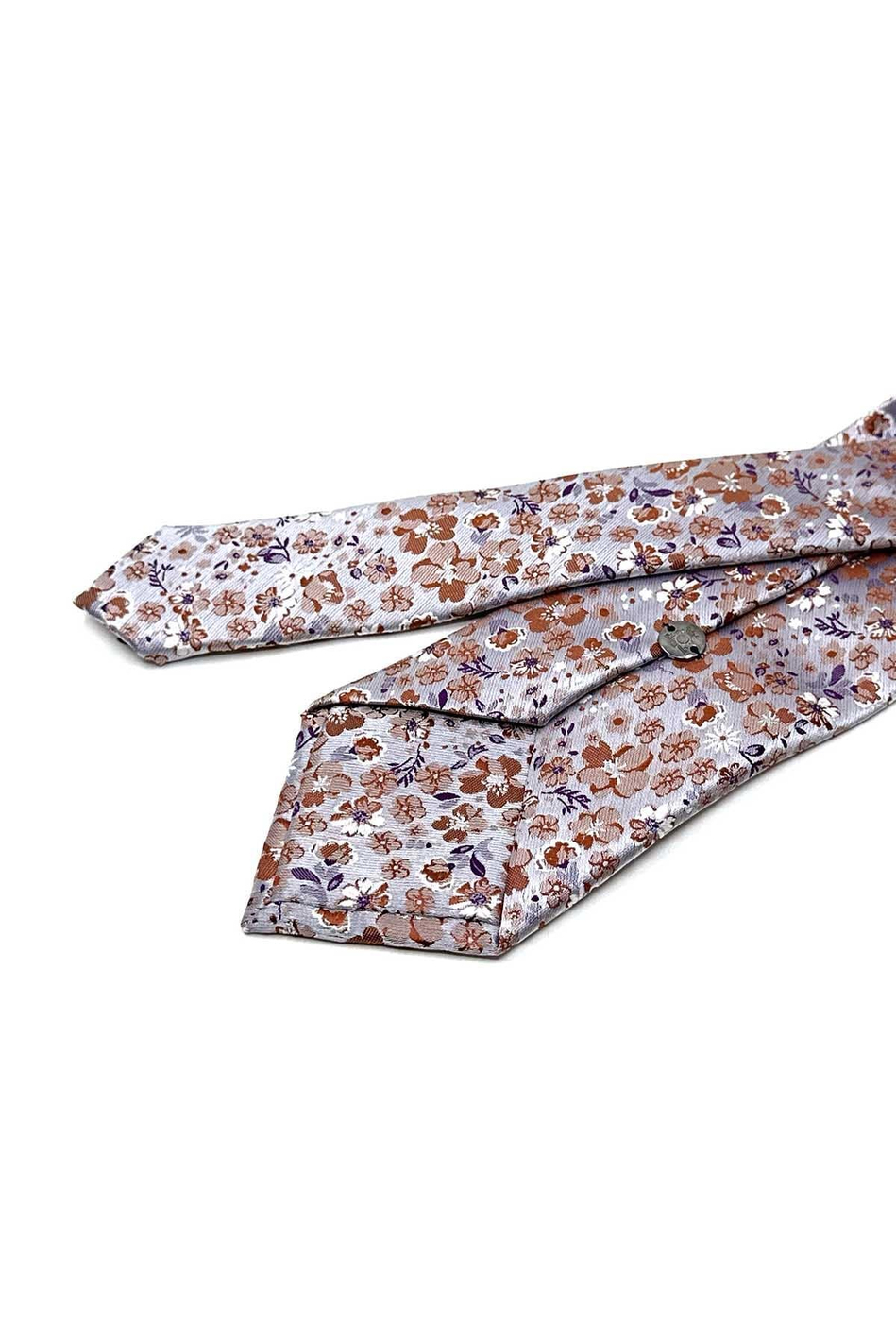 Gri Çiçek Desen Mendilli Klasik Kravat KK13134