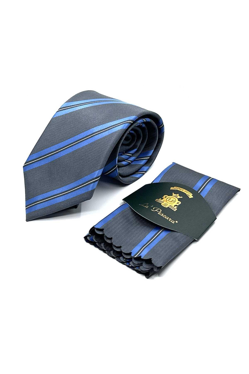 Gri Çizgi Desen Mendilli Klasik Kravat KK12828