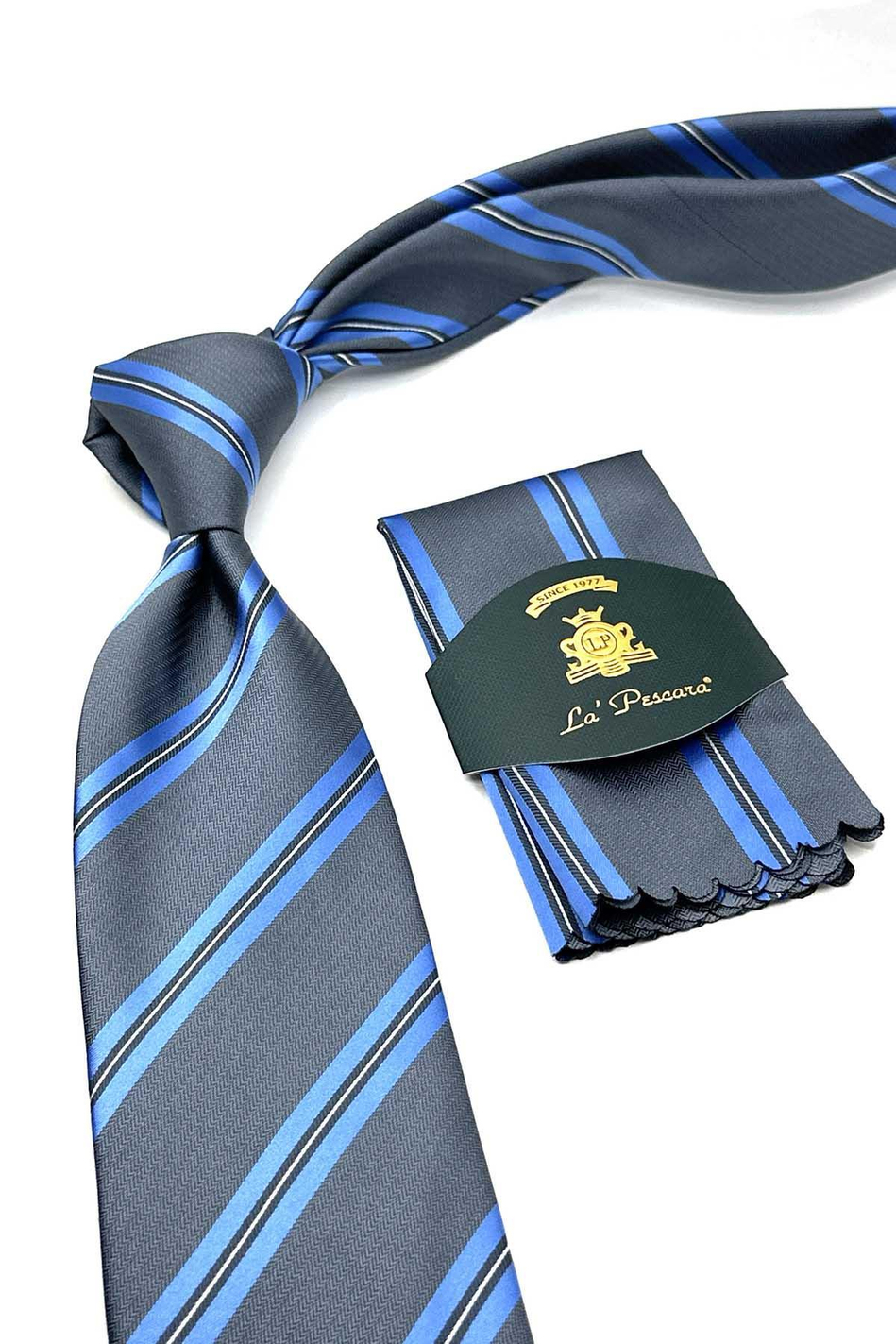 Gri Çizgi Desen Mendilli Klasik Kravat KK12828
